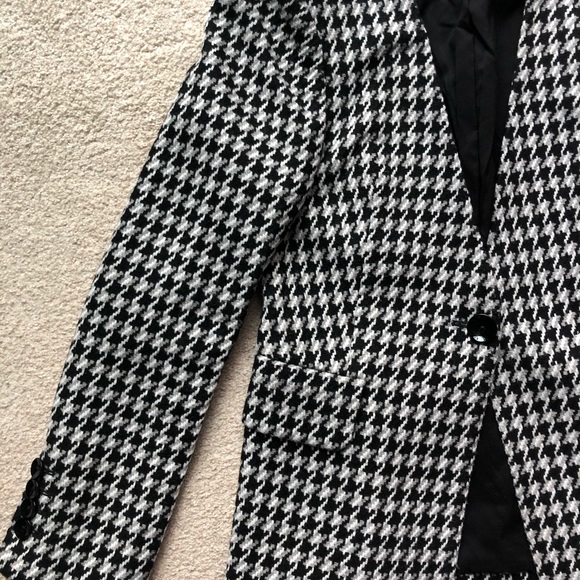Express Black White Gray Tweed Jacket Blazer Woven Wool Blend 1 Button Jacquard - Picture 4 of 16